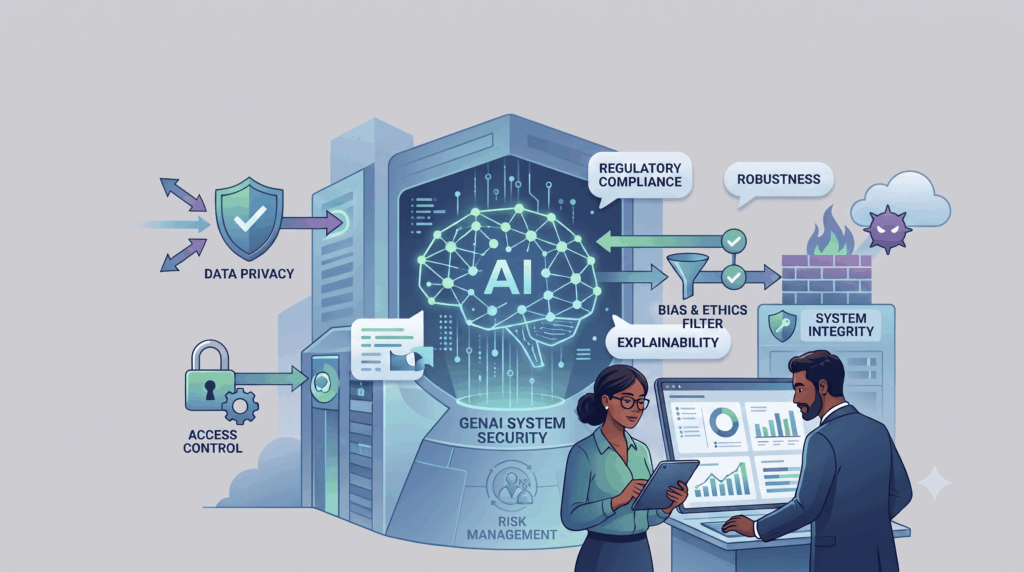 Q. Security factors to consider when building a generative AI (GenAI) system in a company. Q. Security factors to consider when building a generative AI (GenAI) system in a company.